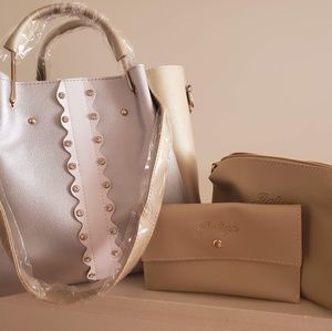 Bags set 3 in 1 Gold with white color large bags